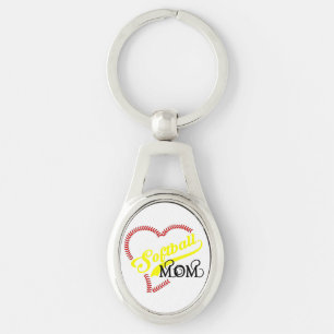 Softball Mom Seam Stitch Heart Seams Bal Key Chain