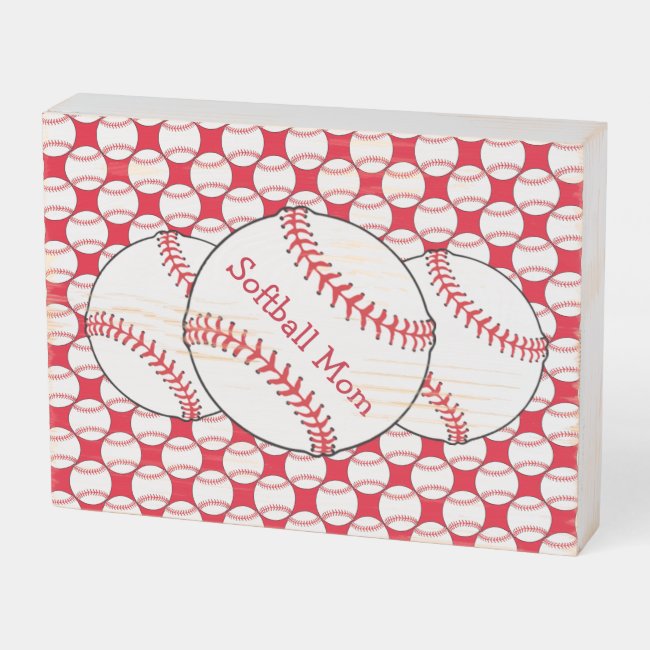 Softball Mom Sports USA Red White Wooden Box Sign