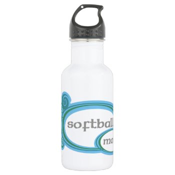 Softball Mom Swirl Stainless Steel Water Bottle by PolkaDotTees at Zazzle