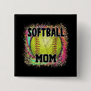 Softball Mom Tie Dye Leopard Print Yellow Ball Button