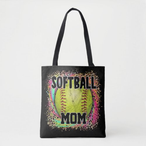 Softball Mom Tie Dye Leopard Print Yellow Ball Tote Bag