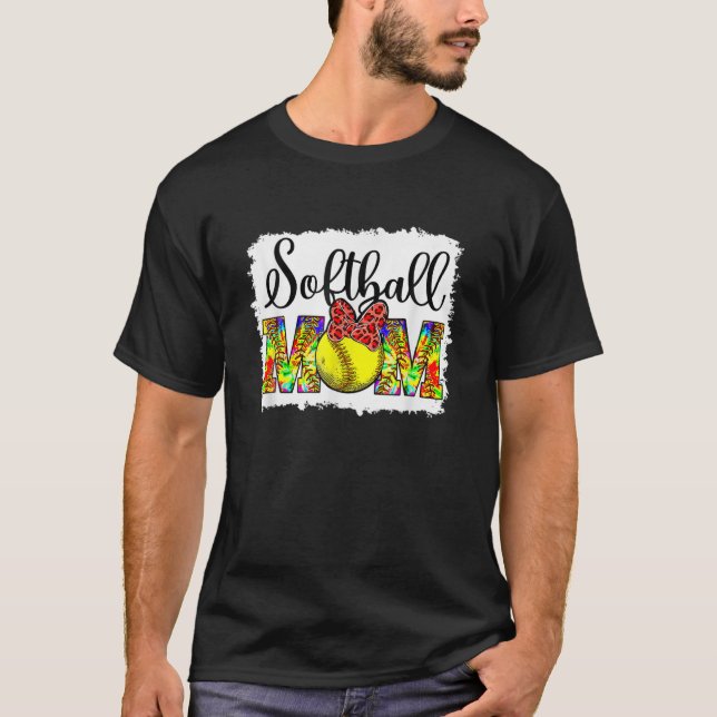 Softball Mom Tie Dye Messy Bun Mom Life Cute Mothe T-Shirt (Front)