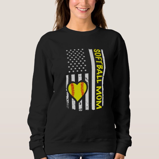 Softball Mom USA Flag Heart   Sweatshirt (Front)