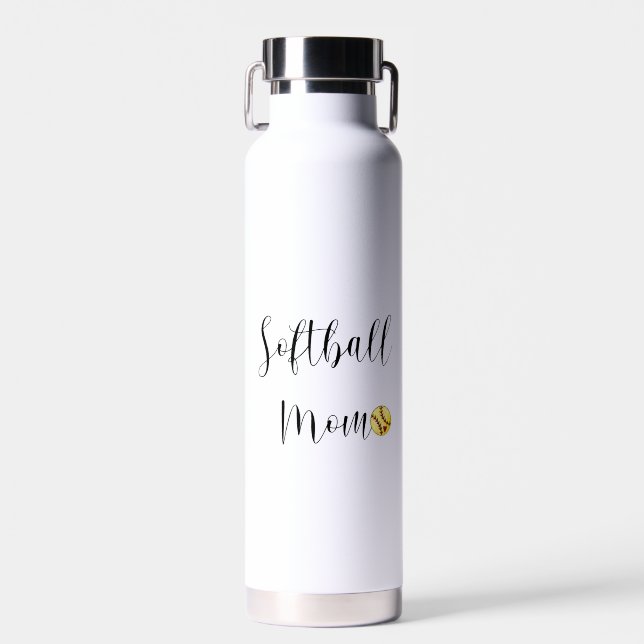 Softball Mom Yellow Ball Heart Custom Number Water Bottle (Front)