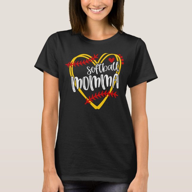 Softball Momma Mom Softball Softball Heart T-Shirt (Front)