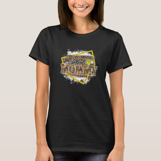 Softball Mommy Leopard Bleached Family Matching T-Shirt (Front)