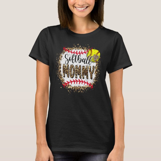 Softball Mommy Leopard Bleached Mother's Day Game  T-Shirt (Front)