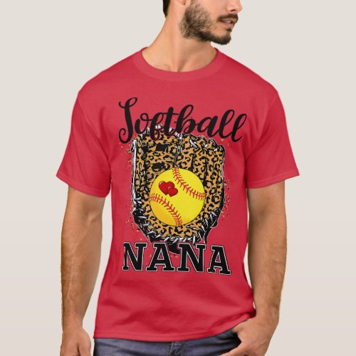 Softball Nana Leopard Game Day Gift For Mother Pla T_Shirt