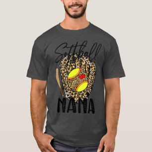 Softball Nana Leopard Game Day Softball Lover Moth T-Shirt