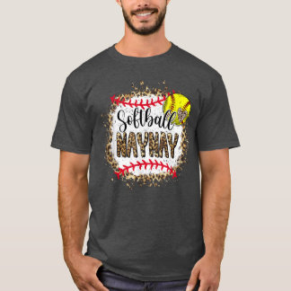 Softball Naynay leopard bleached mothers day game  T-Shirt