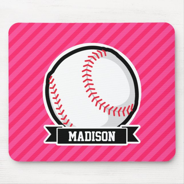 Softball on Pink Stripes Mouse Pad (Front)
