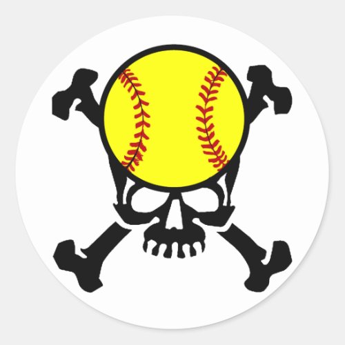 Softball on the brain skull classic round sticker