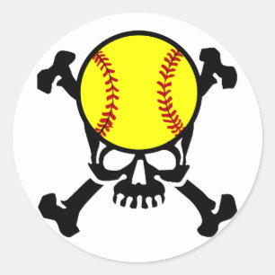 Softball on the brain skull classic round sticker