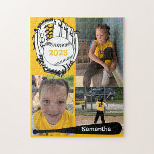 Softball or Baseball 3 Photo Jigsaw Puzzle Yellow