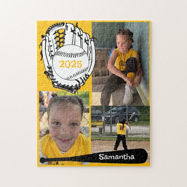 Softball or Baseball 3 Photo Jigsaw Puzzle Yellow (Vertical)