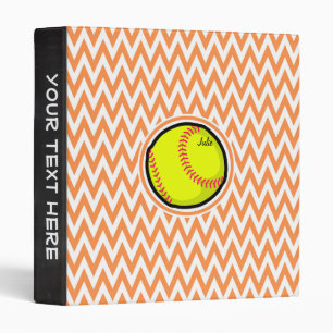 Softball; Orange and White Chevron 3 Ring Binder