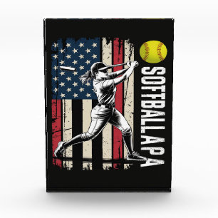 Softball Papa American US Flag Acrylic Award