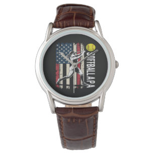 Softball Papa American US Flag Watch