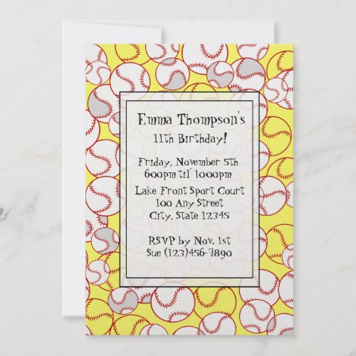 Softball Party Invitation