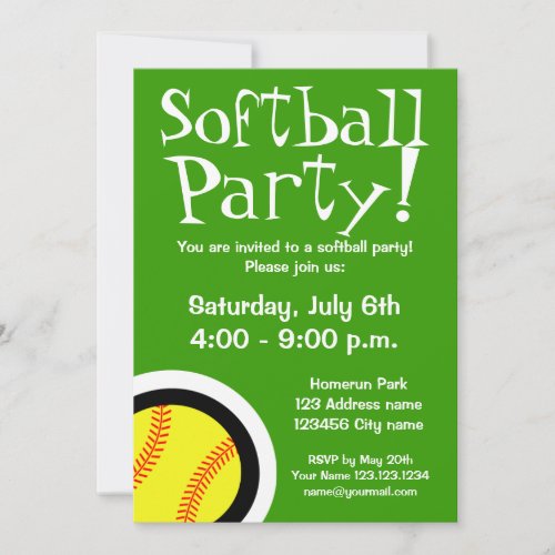 Softball party invitations for Birthdays and BBQ
