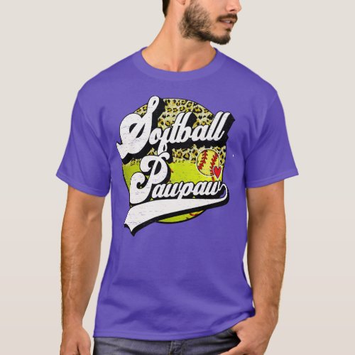 Softball Pawpaw Vintage Leopard Softball Family Ma T_Shirt