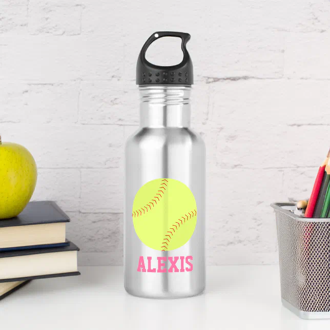 Softball Personalized Kids Stainless Steel Water Bottle | Zazzle