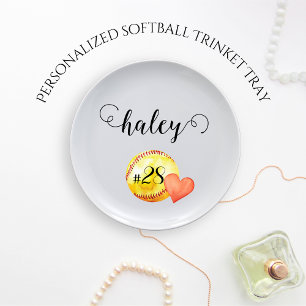 Softball personalized name number senior night  trinket tray