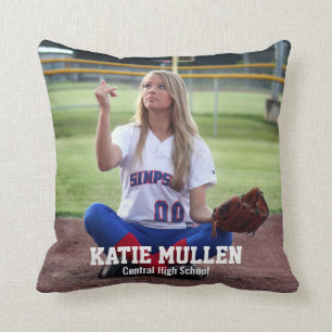 Softball Photo Personalized Player Name & Team Throw Pillow
