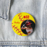 Softball Pin Name Jersey Number Photo Button<br><div class="desc">This design features a softball background with space for a name, number and photo. Click the customize button for more flexibility in adjusting the text! Variations of this design as well as coordinating products are available in our shop, zazzle.com/store/doodlelulu. Contact us if you need this design applied to a specific...</div>