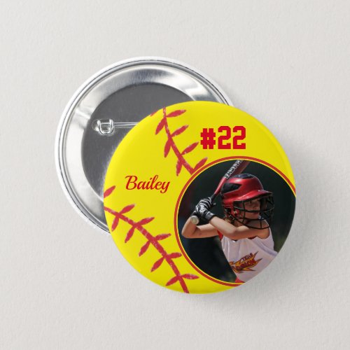 Softball Pin Name Jersey Number Photo Button