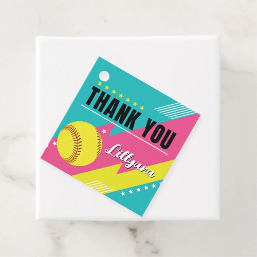 Softball Pink Teal Yellow Birthday Party Thank You Favor Tags