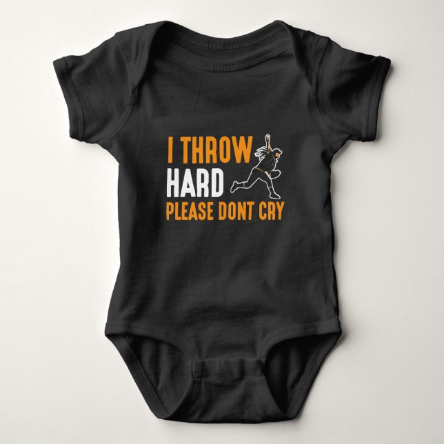 Softball Pitcher Baseball Player Kid Throw Hard Baby Bodysuit (Front)