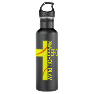 Softball Pitcher Hitter Catcher Pray before you pl Stainless Steel Water Bottle