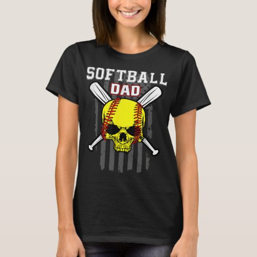 Softball Pitcher Hitter Catcher Skull Dad Vintage  T_Shirt