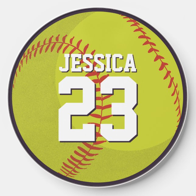 Softball Player Ball Personalized Name Sports Wireless Charger (Front)