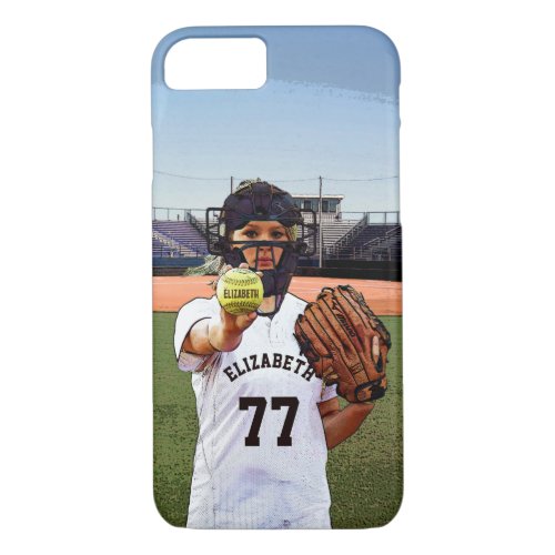 Softball Player Catcher With Your Name And Number iPhone 87 Case
