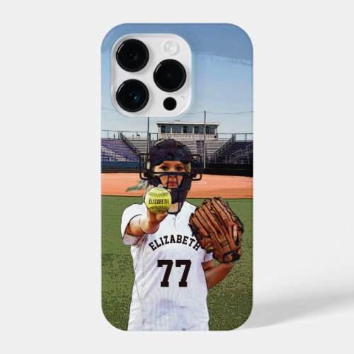 Softball Player Catcher With Your Name And Number iPhone 14 Pro Case