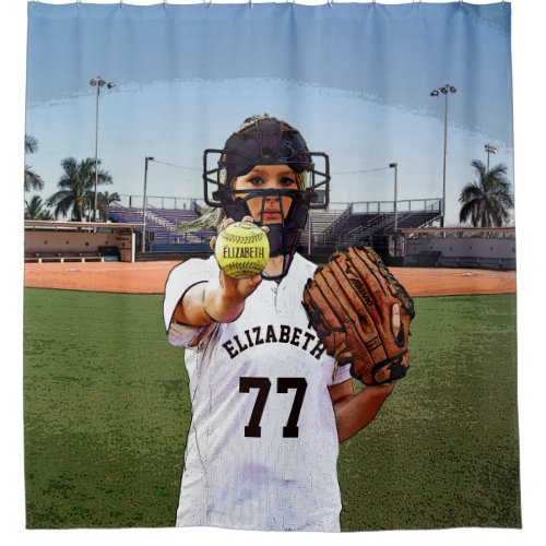 Softball Player Catcher With Your Name And Number Shower Curtain