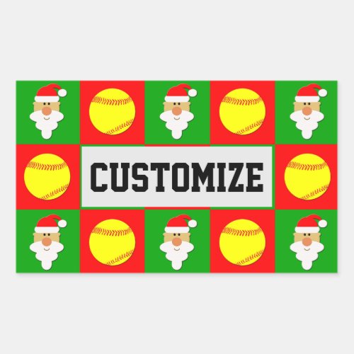 Softball Player Christmas Santa Custom Name  Text Rectangular Sticker