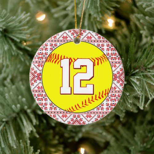 Softball Player Custom Jersey Number Christmas Ceramic Ornament