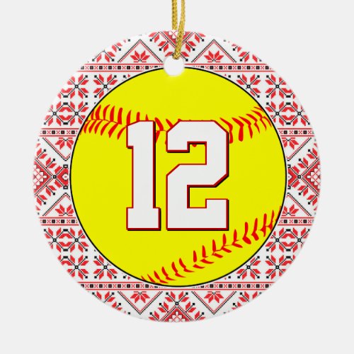 Softball Player Custom Jersey Number Christmas Ceramic Ornament