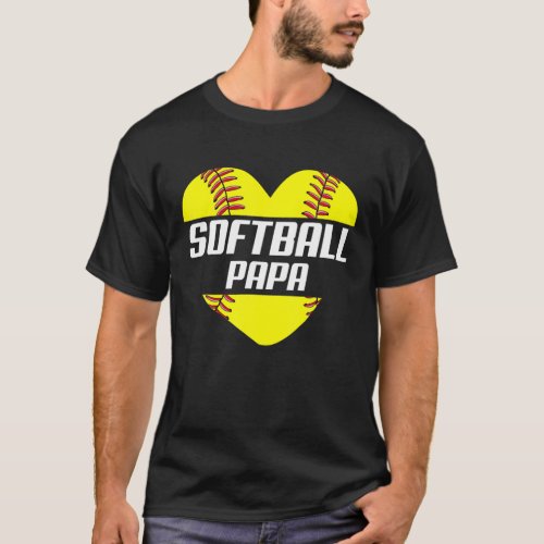 Softball Player Family Gifts Softball Papa Heart T_Shirt