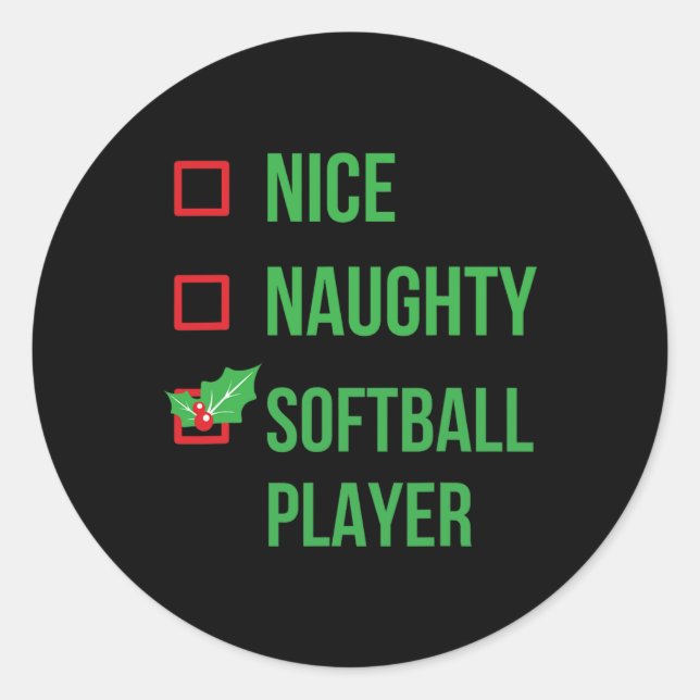 Softball Player Funny Pajama Christmas Gift  Classic Round Sticker (Front)