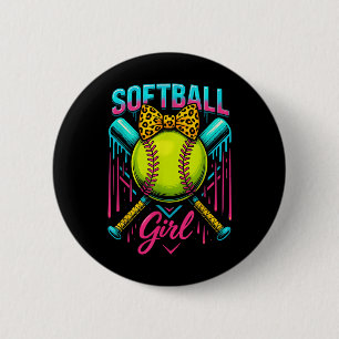 Softball Player Girl Ice Cream Softball Drip Button