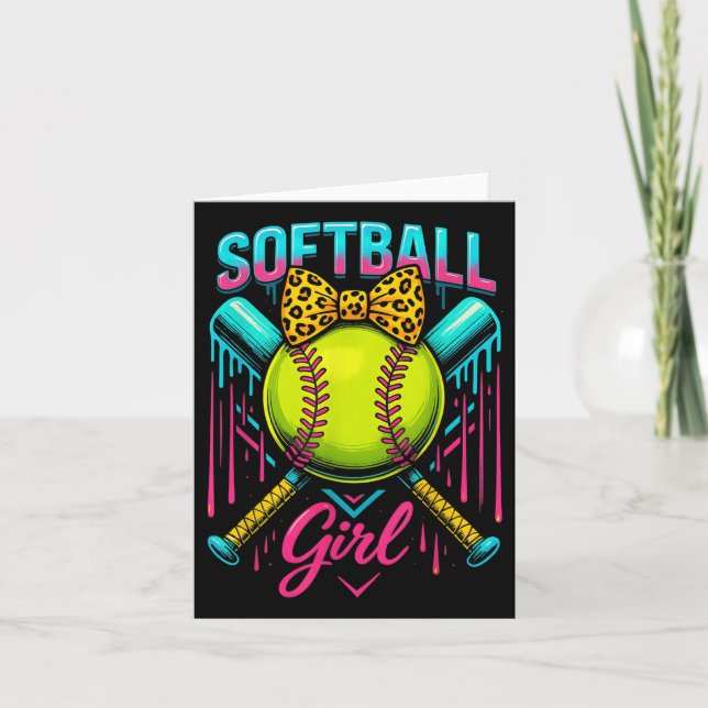 Softball Player Girl Ice Cream Softball Drip  Card (Front)