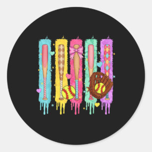 Softball Player Ice Cream Softball Drip Classic Round Sticker