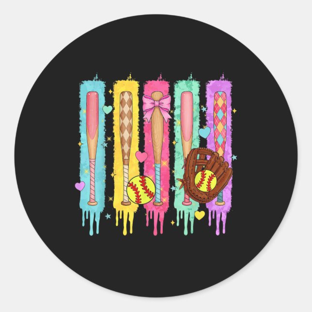 Softball Player Ice Cream Softball Drip  Classic Round Sticker (Front)