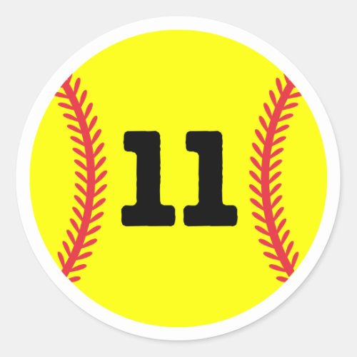 Softball Player Jersey Favorite Number 11 Classic Round Sticker