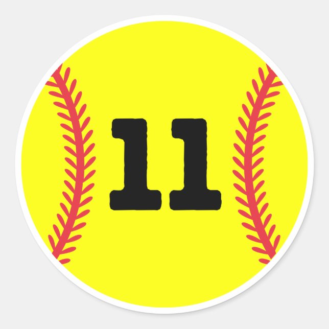 Softball Player Jersey Favorite Number #11 Classic Round Sticker (Front)