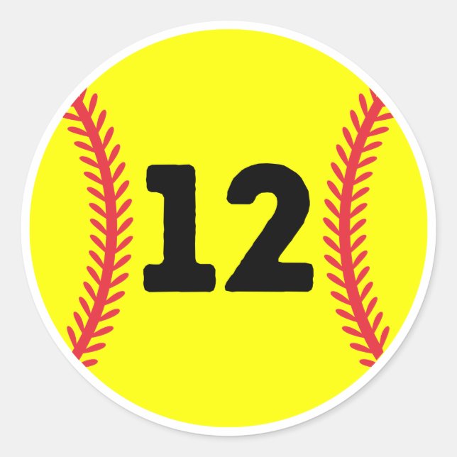 Softball Player Jersey Favorite Number #12 Classic Round Sticker (Front)